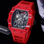 Swiss Quality Replica Richard Mille RM35-02 Skeleton Carbon Watch Red Rubber Band